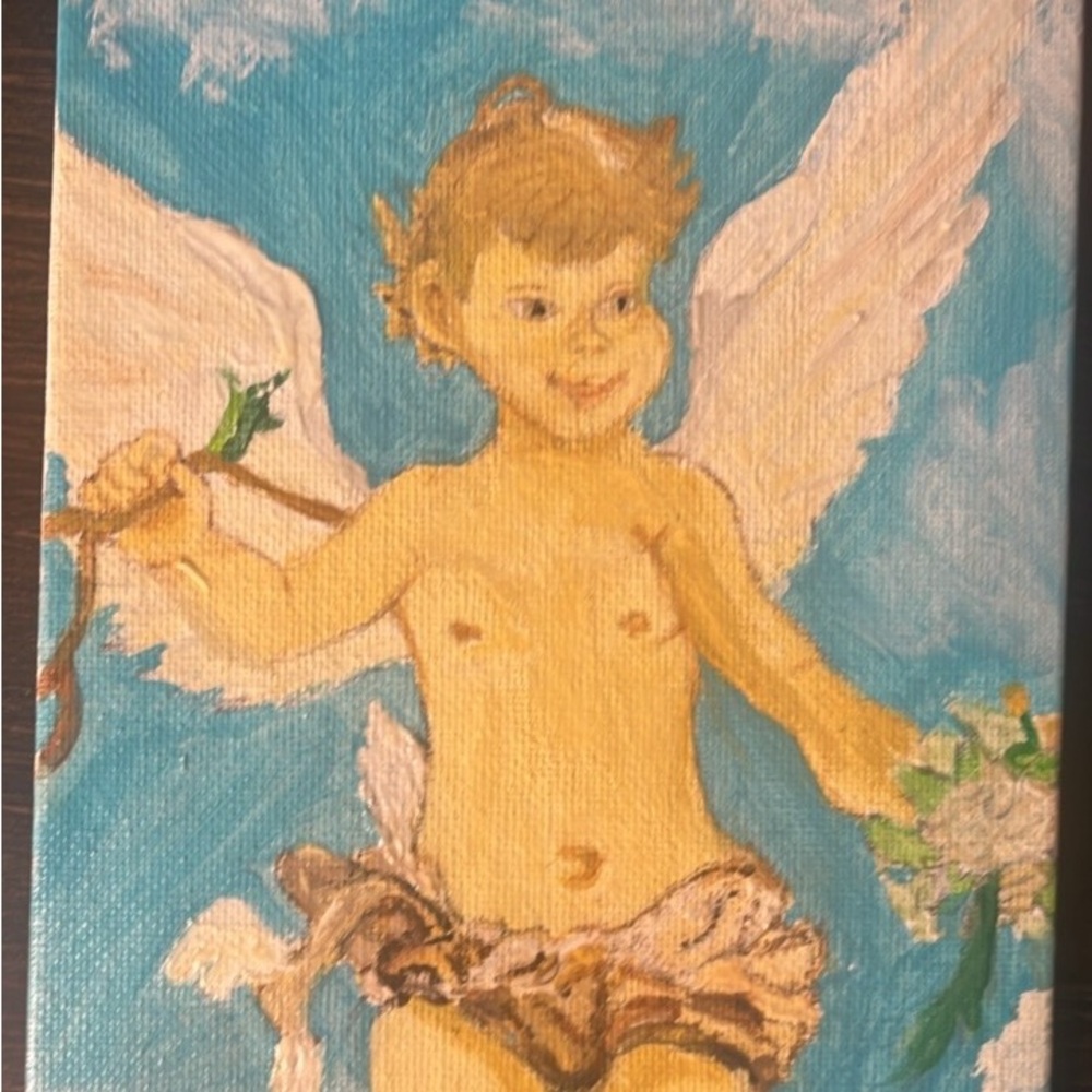 Cherubic Angel Canvas Art in Blue and Gold